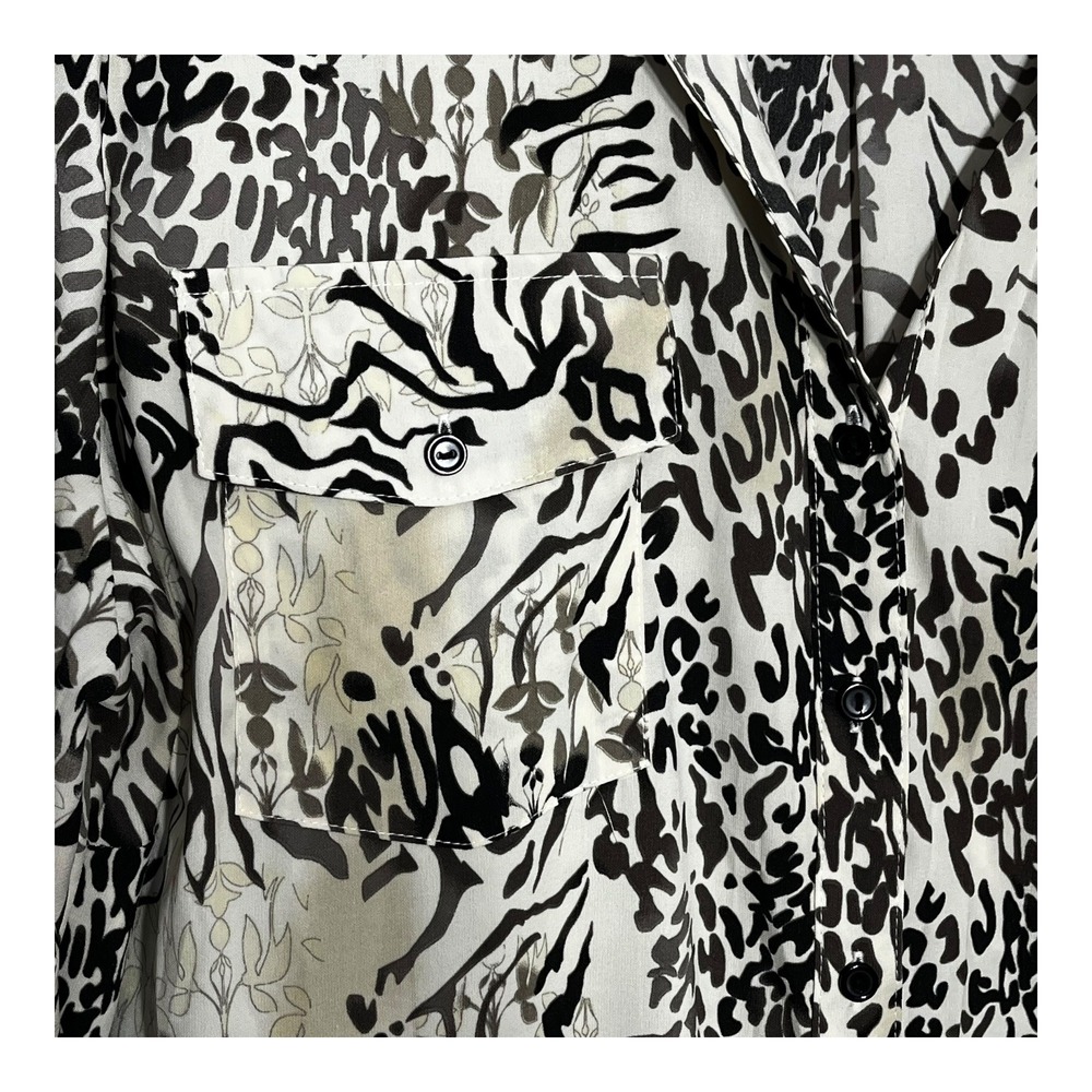 Elementz Woman Mixed Animal Print Button Up Blouse Plus 3X Black‎ Tan WSTB0558 - Picture 4 of 10
